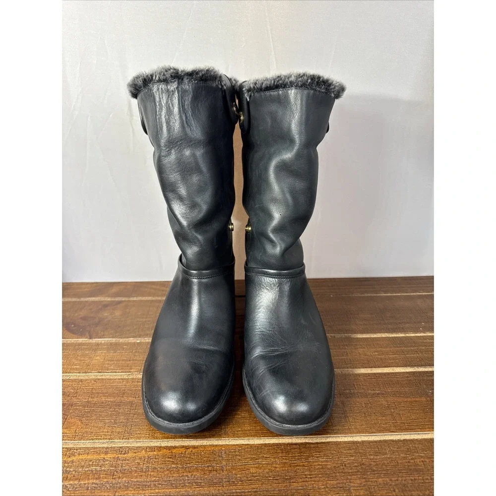Cole‎ Haan Womens Black Leather Faux Fur Lined Waterproof Winter Boots Size 8.5B